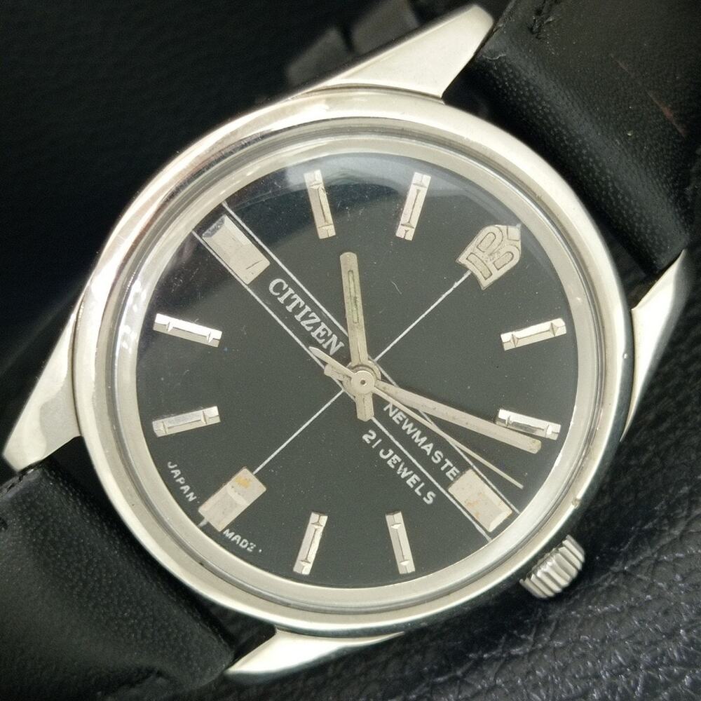 Vintage 1974 Citizen Manual Wound Mens Silver Watch & Black accents